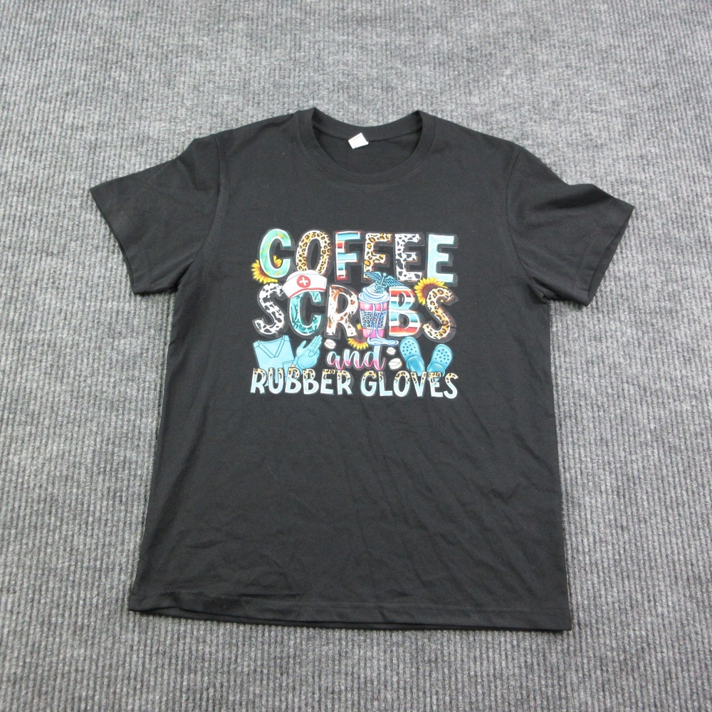Coffee Scrubs And Rubber Gloves Shirt Womens S Black Nurse Medical Graphic Tee